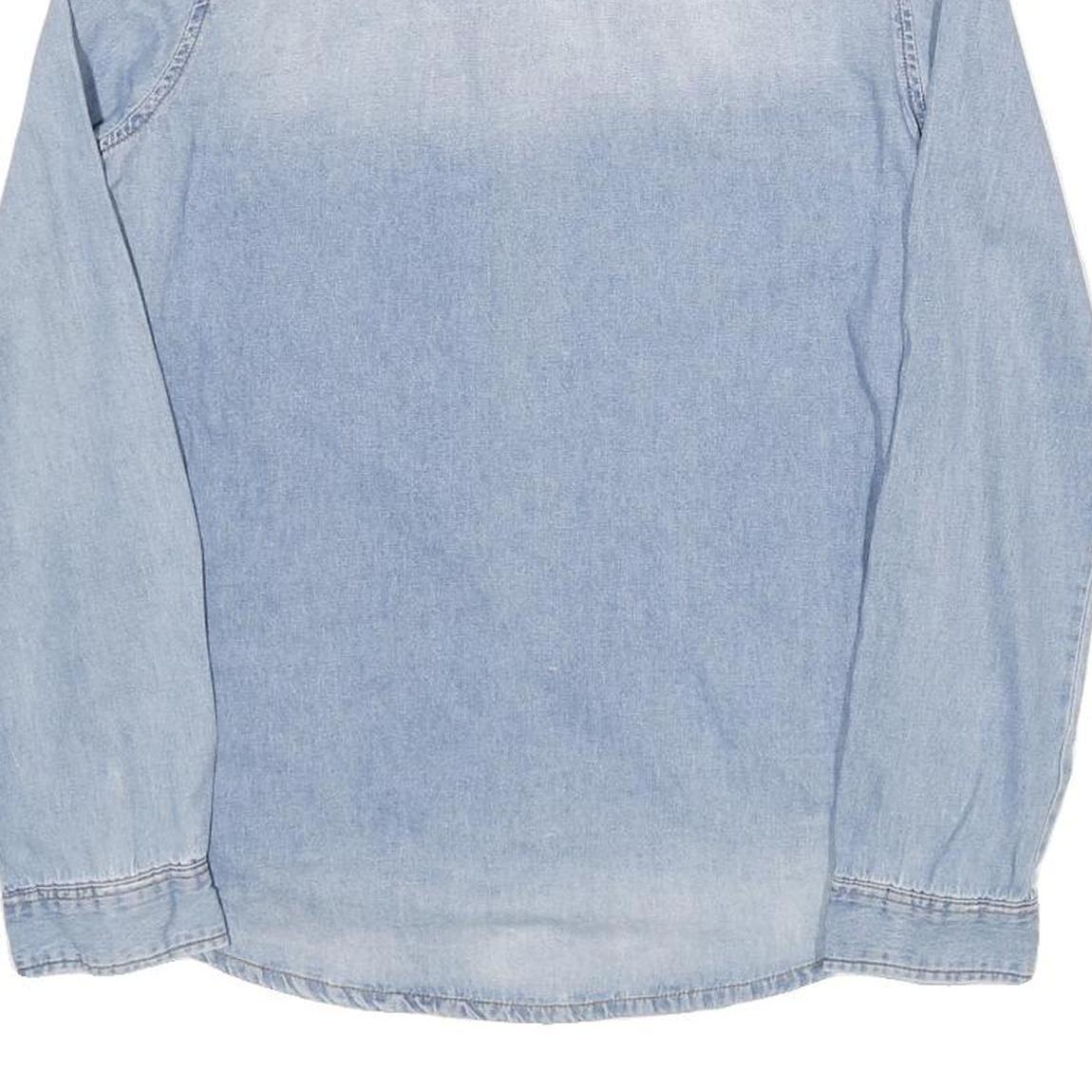 ZARA Womens Blue Denim Shirt Long Sleeve Collared XS Embroidered Yoke