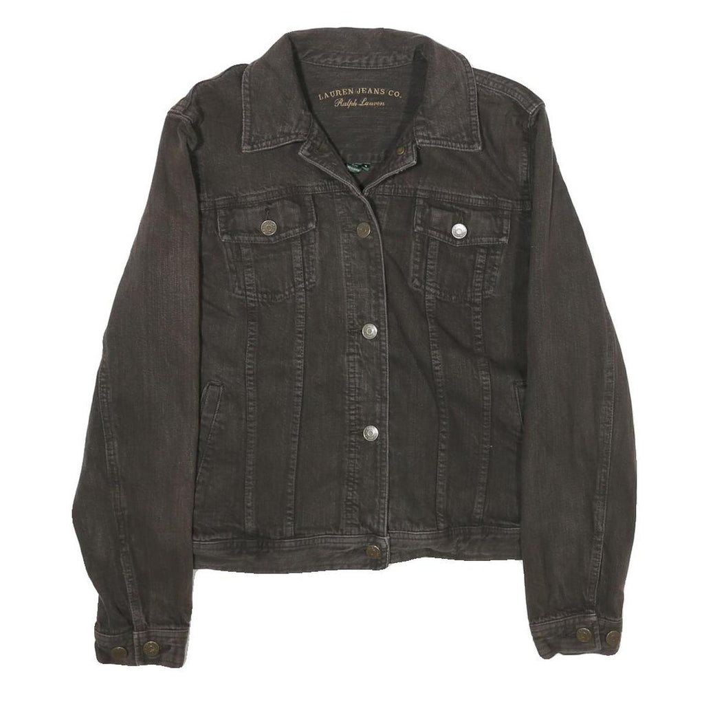 LAUREN RALPH LAUREN Womens Black Cotton Jacket M Button Plain Classic Fit