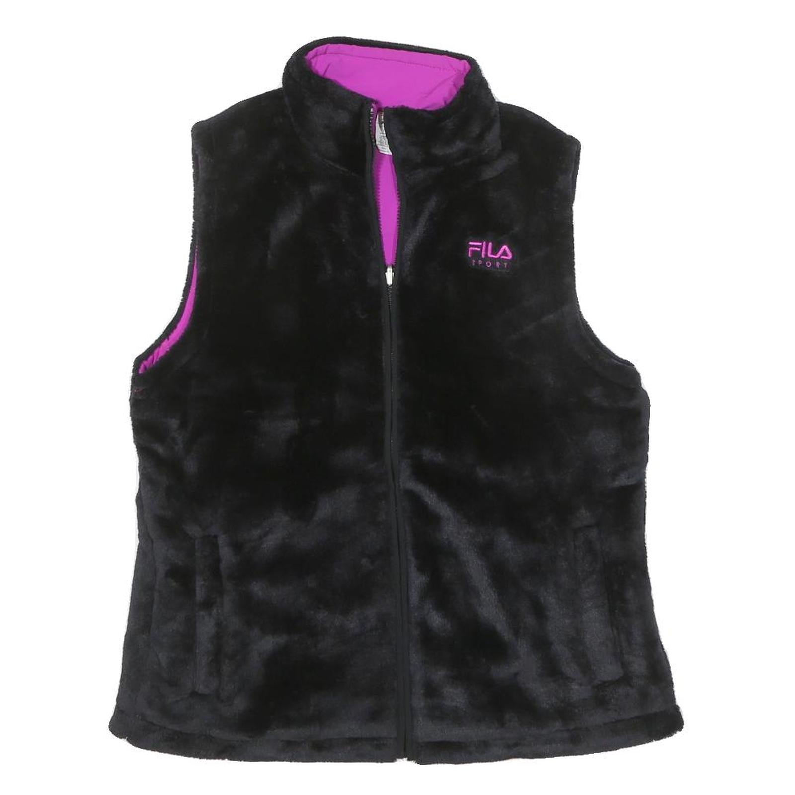 FILA Womens Black & Purple Sports Zip Polyester Blend Vest M Fleece Casual Layer