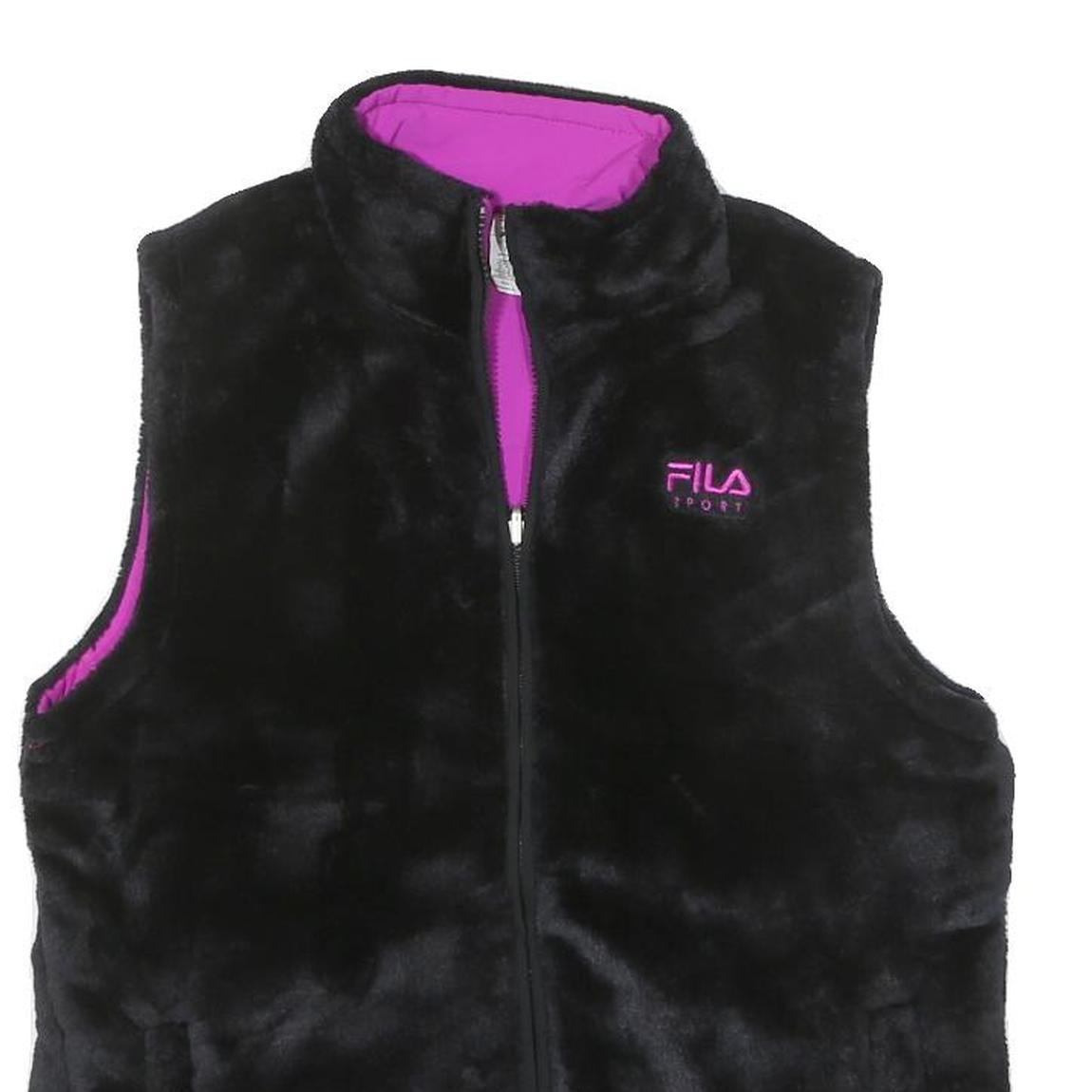 FILA Womens Black & Purple Sports Zip Polyester Blend Vest M Fleece Casual Layer