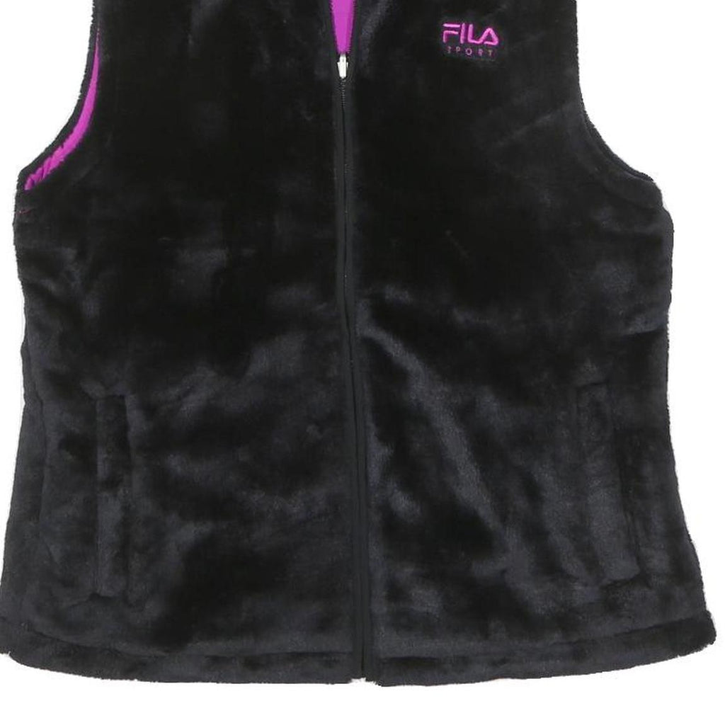 FILA Womens Black & Purple Sports Zip Polyester Blend Vest M Fleece Casual Layer