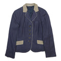 BAUER Womens Navy Blue & Beige Woven Button Jacket UK 16 Classic Tailored Blazer