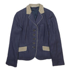BAUER Womens Navy Blue & Beige Woven Button Jacket UK 16 Classic Tailored Blazer