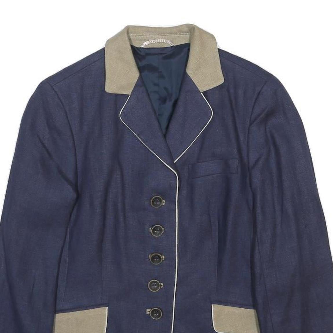 BAUER Womens Navy Blue & Beige Woven Button Jacket UK 16 Classic Tailored Blazer