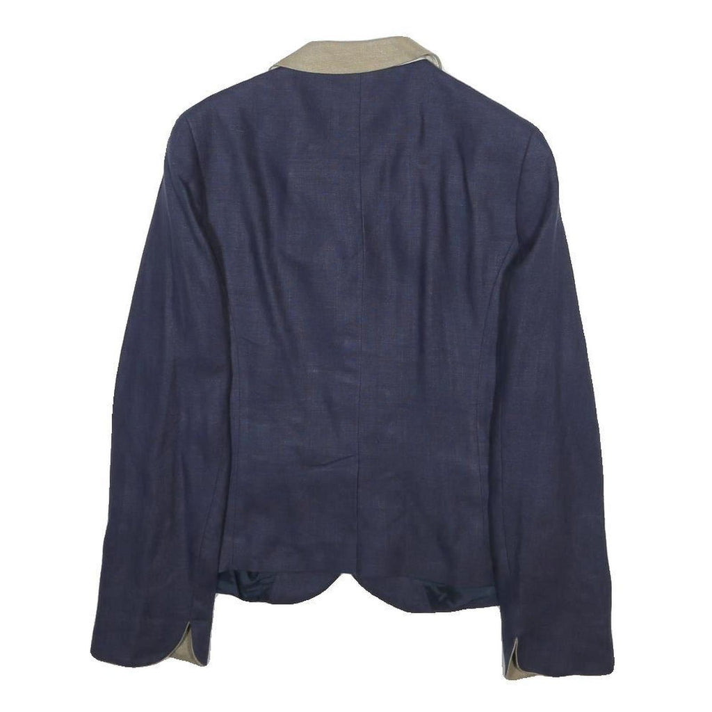 BAUER Womens Navy Blue & Beige Woven Button Jacket UK 16 Classic Tailored Blazer