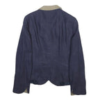 BAUER Womens Navy Blue & Beige Woven Button Jacket UK 16 Classic Tailored Blazer