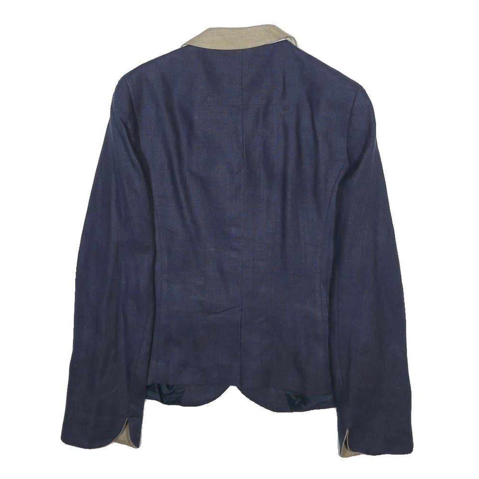 BAUER Womens Navy Blue & Beige Woven Button Jacket UK 16 Classic Tailored Blazer