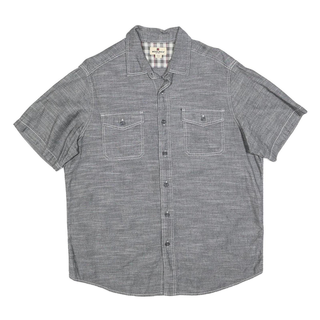 WOOLRICH Mens Grey Casual Shirt L Button Front Short Sleeve Lightweight Cotton