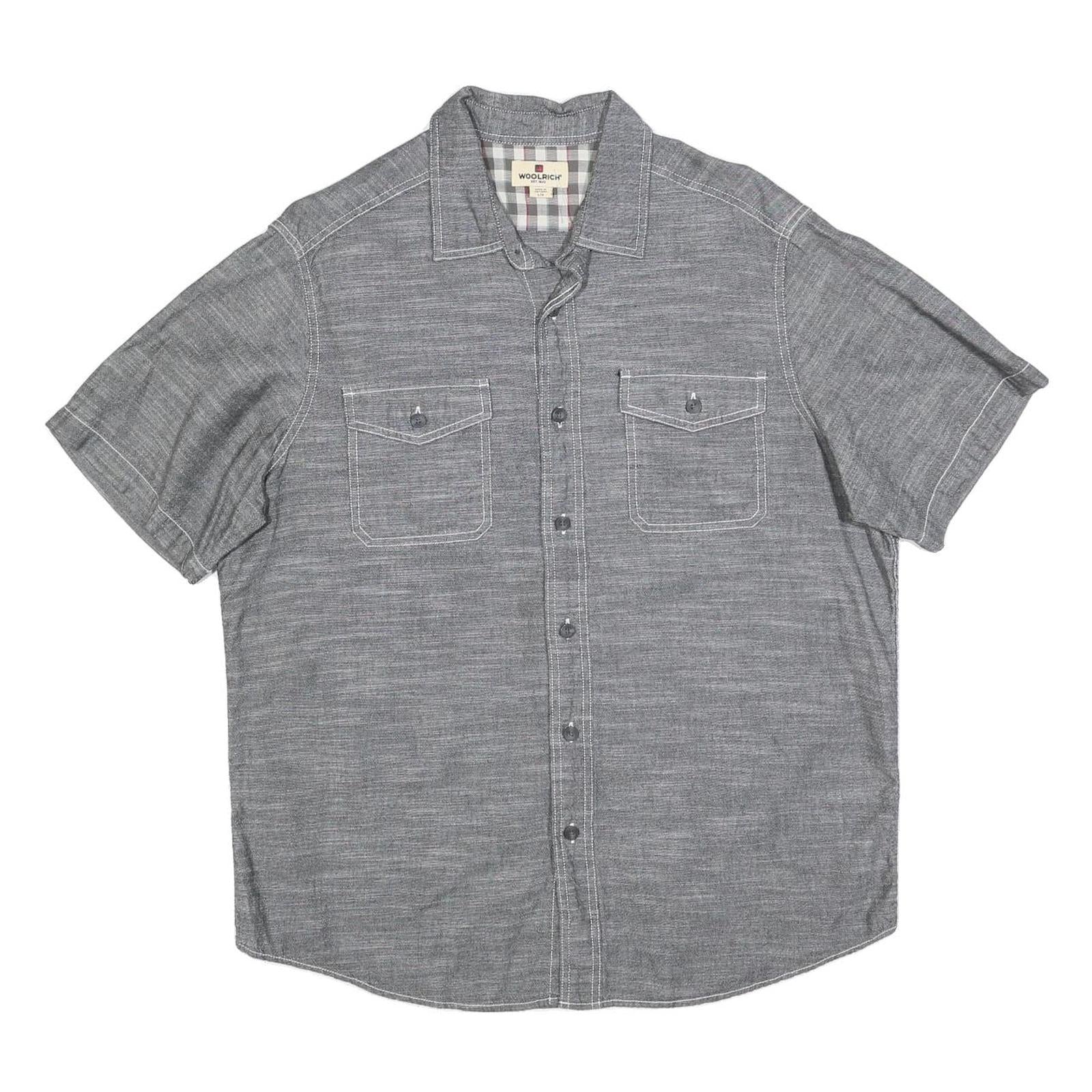WOOLRICH Mens Grey Casual Shirt L Button Front Short Sleeve Lightweight Cotton