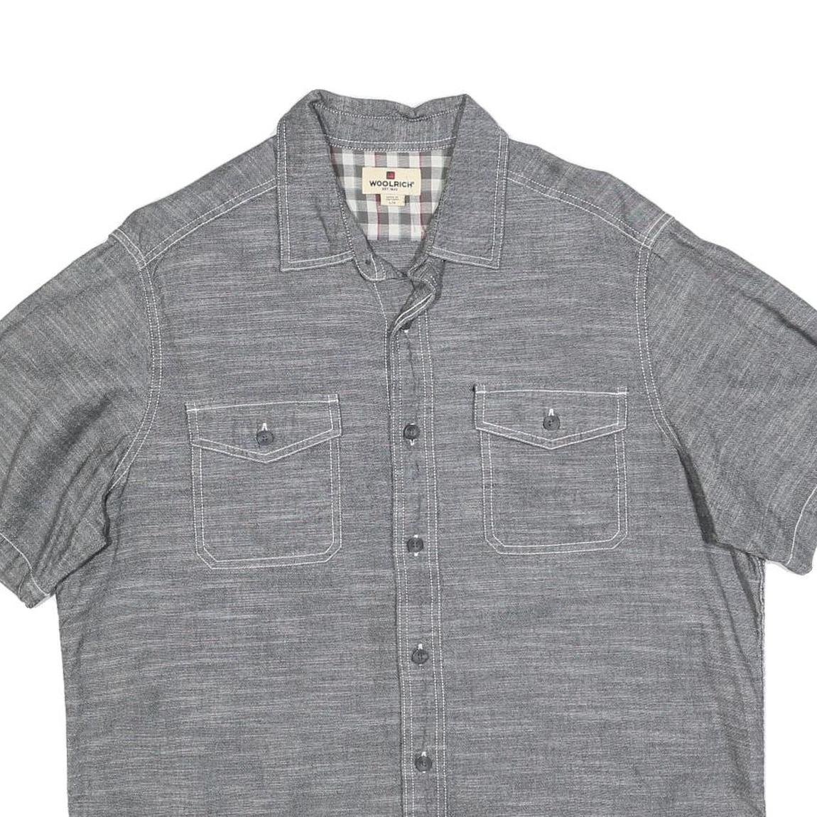 WOOLRICH Mens Grey Casual Shirt L Button Front Short Sleeve Lightweight Cotton