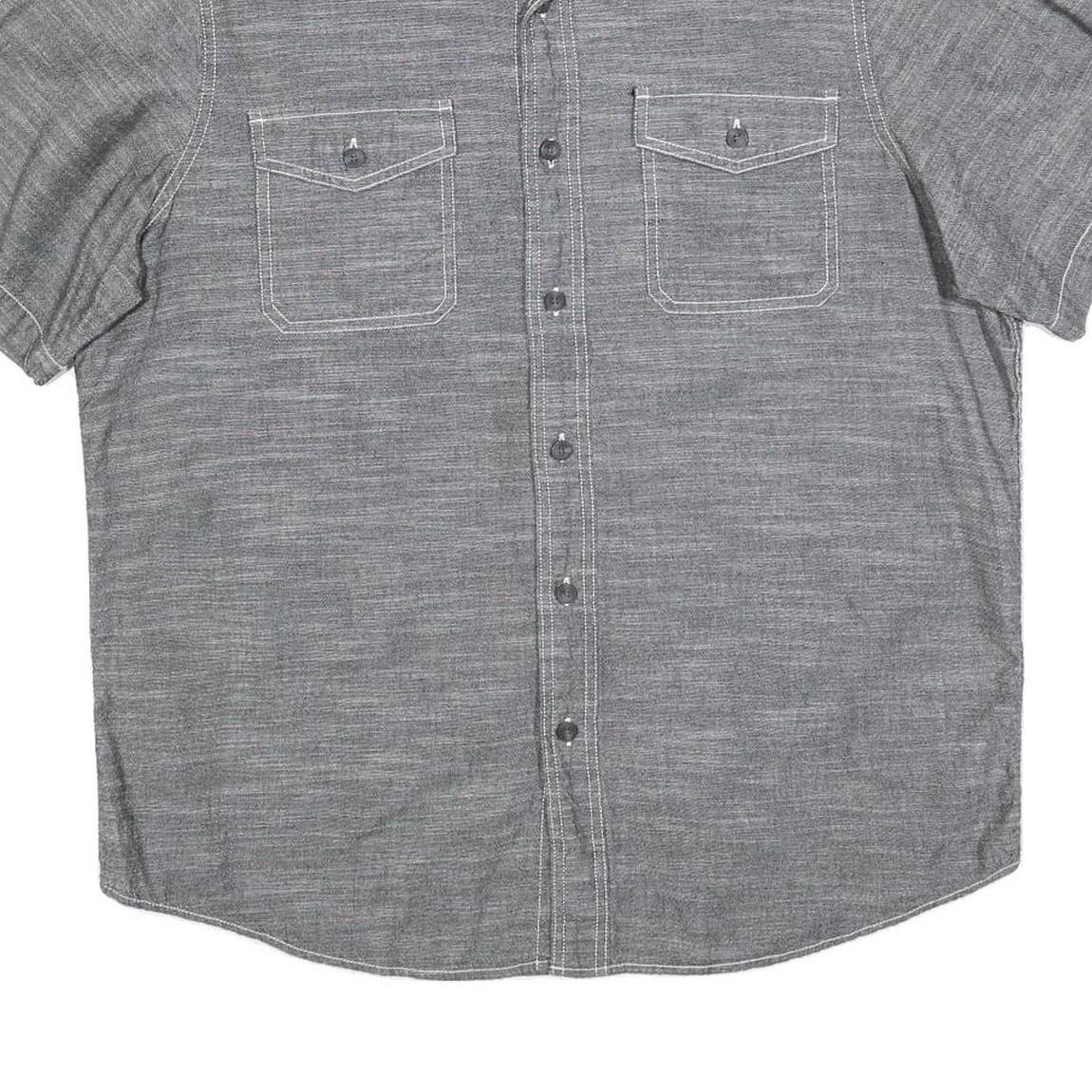 WOOLRICH Mens Grey Casual Shirt L Button Front Short Sleeve Lightweight Cotton