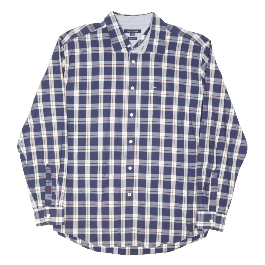 TOMMY HILFIGER Mens Blue & White Check Shirt XL Classic Casual Button Down