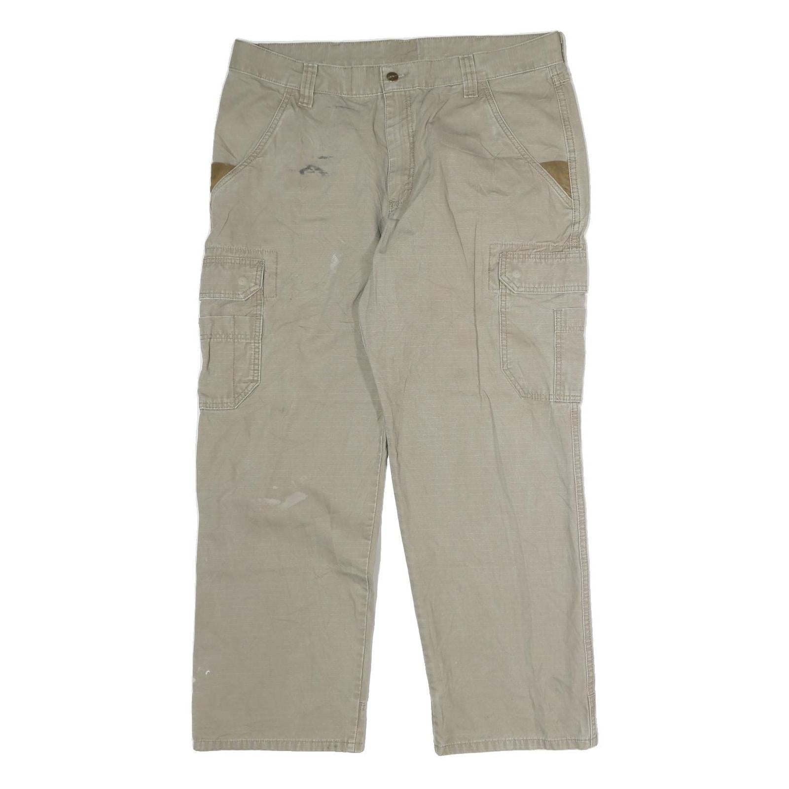 CARHARTT Mens Regular Fit Beige Cotton Cargo Trousers W36 L29 Workwear Utility
