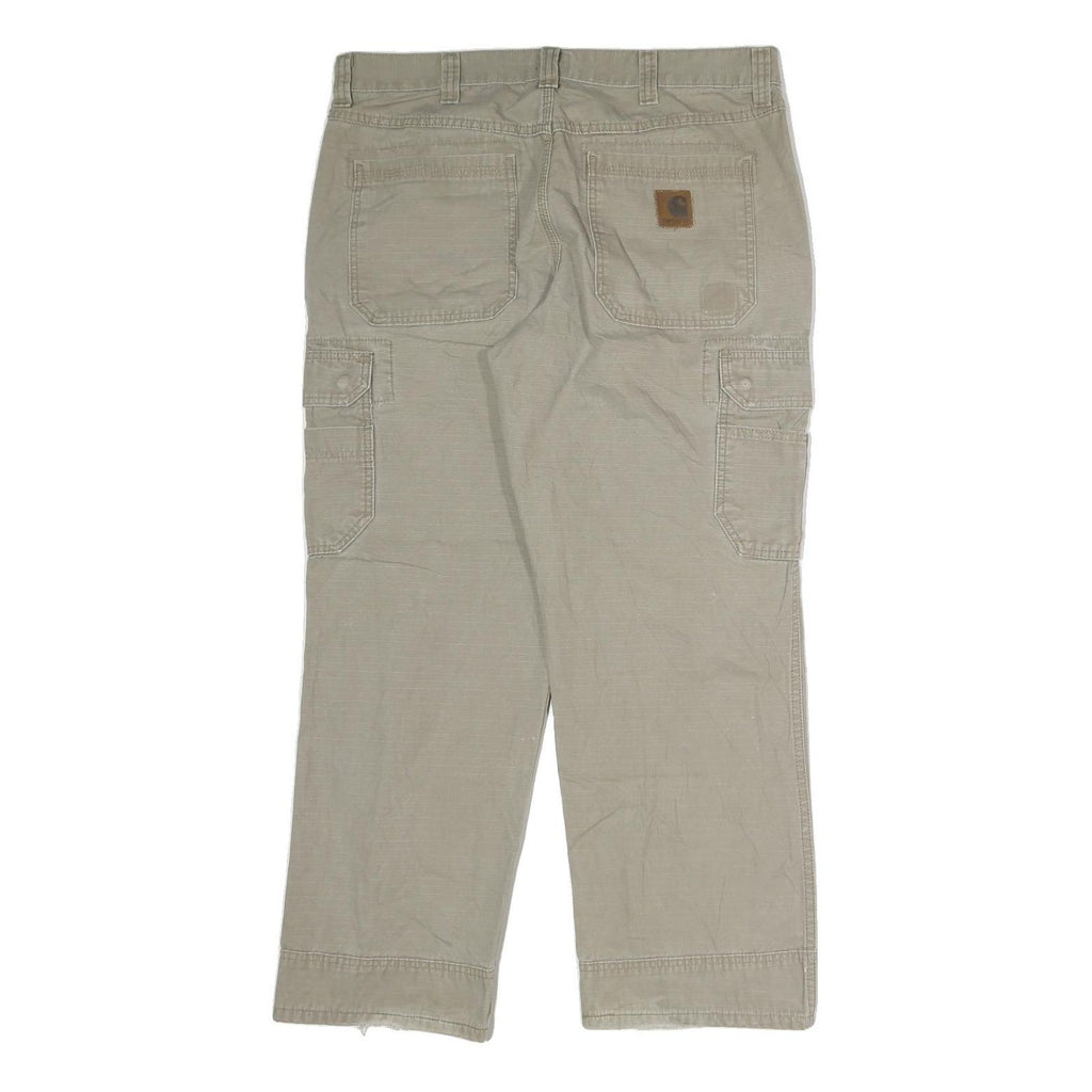 CARHARTT Mens Regular Fit Beige Cotton Cargo Trousers W36 L29 Workwear Utility