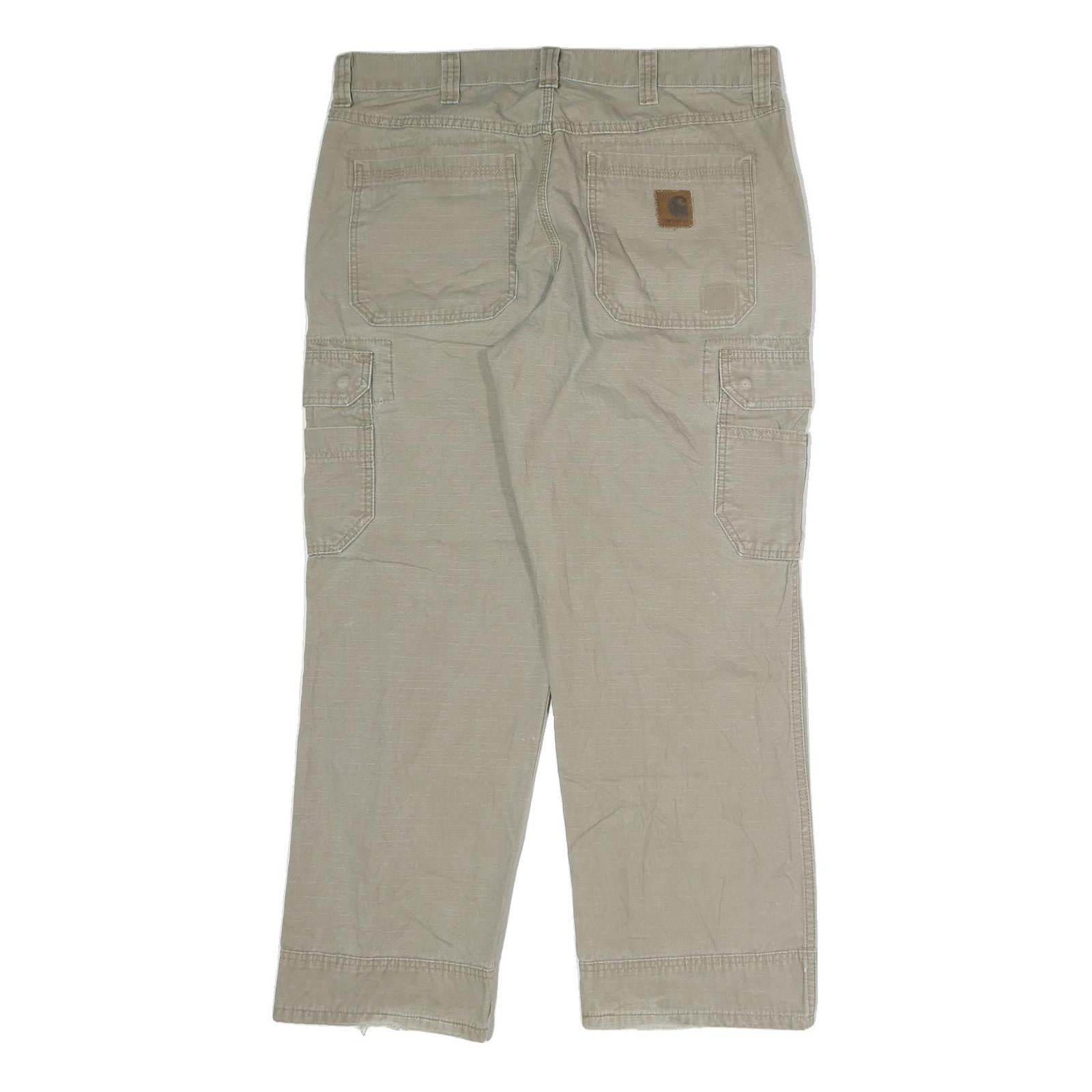 CARHARTT Mens Regular Fit Beige Cotton Cargo Trousers W36 L29 Workwear Utility