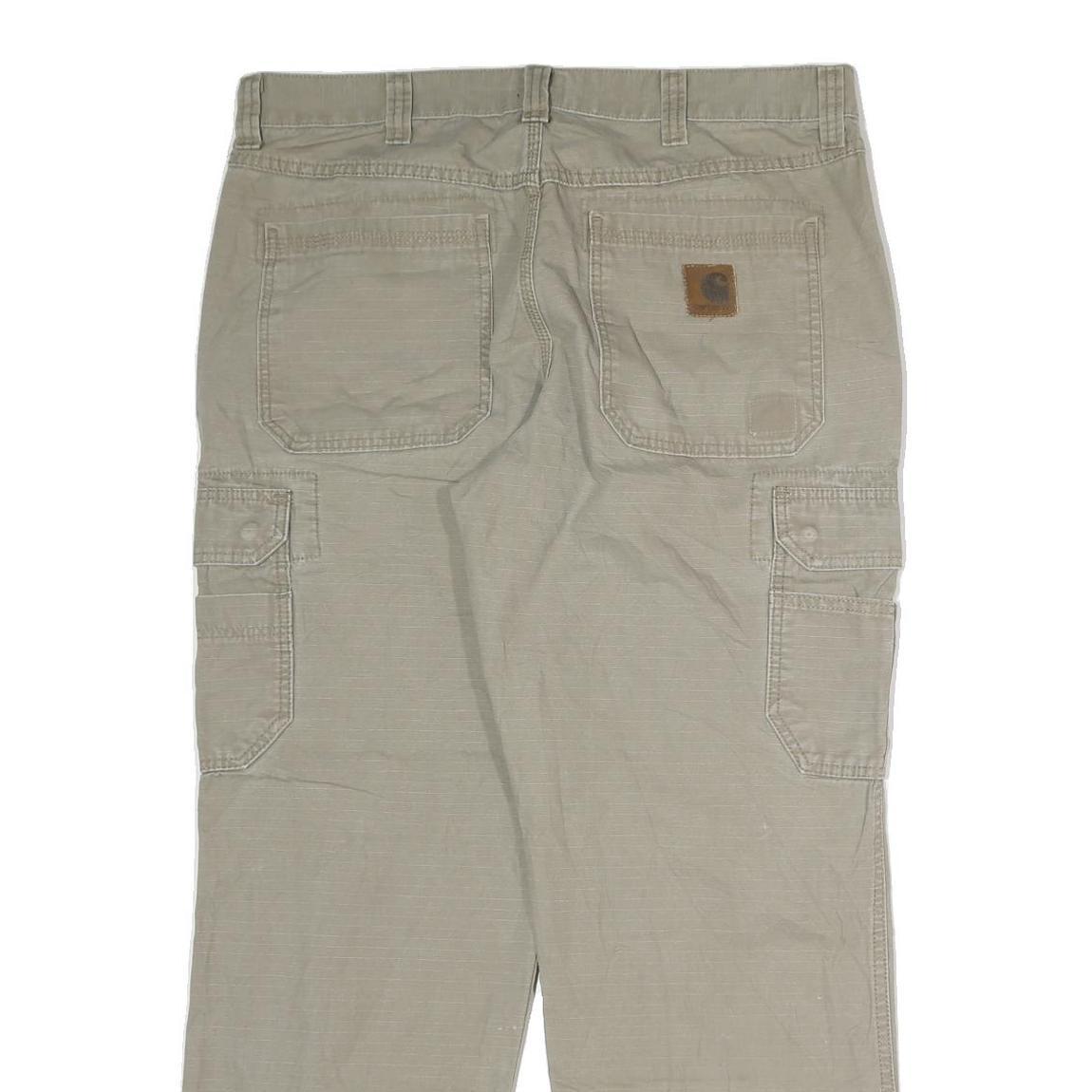 CARHARTT Mens Regular Fit Beige Cotton Cargo Trousers W36 L29 Workwear Utility