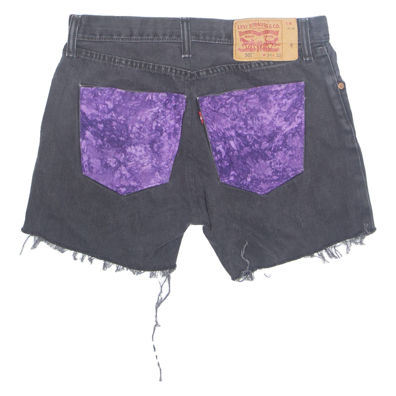 LEVI'S Cut Off Patterned Pocket 501 Womens Denim Shorts Black M W33