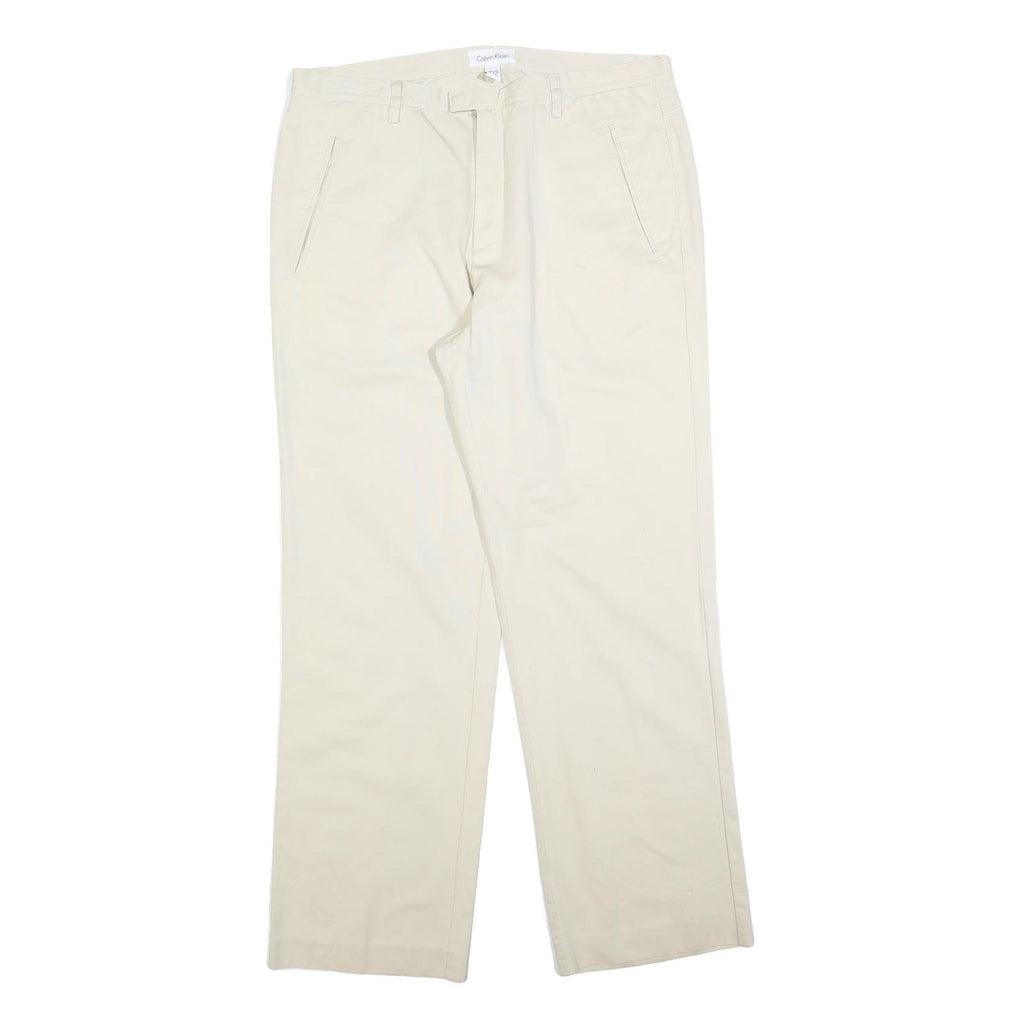 CALVIN KLEIN Mens Regular Fit Beige Cotton Blend Trousers W36 L32 Classic Zip