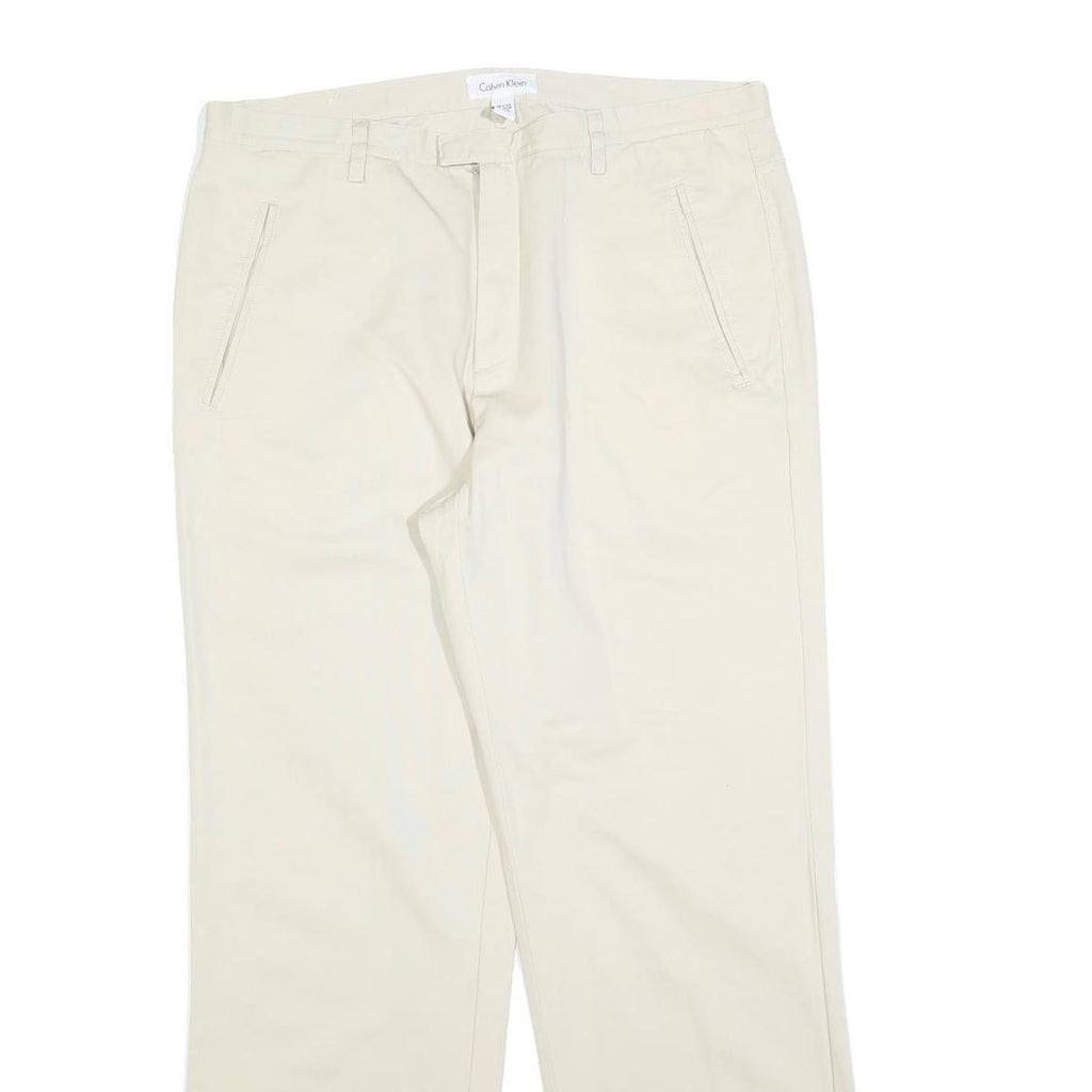 CALVIN KLEIN Mens Regular Fit Beige Cotton Blend Trousers W36 L32 Classic Zip