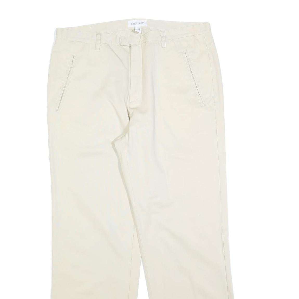 CALVIN KLEIN Mens Regular Fit Beige Cotton Blend Trousers W36 L32 Classic Zip