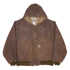 CARHARTT Mens Brown Hooded Workwear Jacket XL Cotton Canvas Plain Zip Relaxed