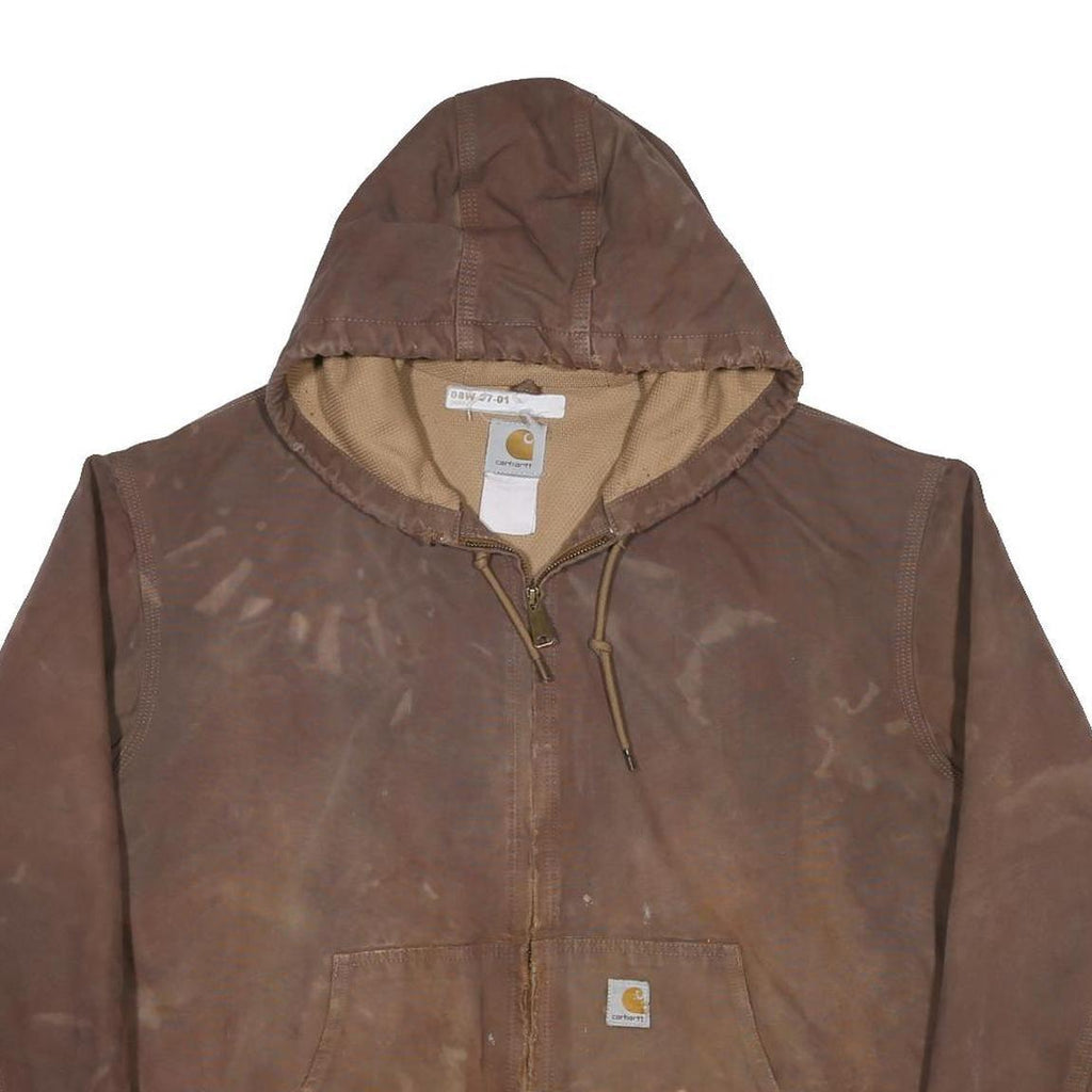 CARHARTT Mens Brown Hooded Workwear Jacket XL Cotton Canvas Plain Zip Relaxed