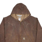 CARHARTT Mens Brown Hooded Workwear Jacket XL Cotton Canvas Plain Zip Relaxed