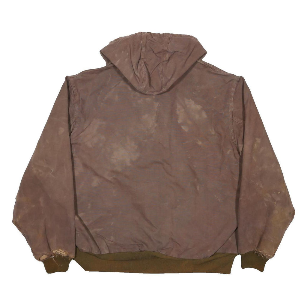 CARHARTT Mens Brown Hooded Workwear Jacket XL Cotton Canvas Plain Zip Relaxed