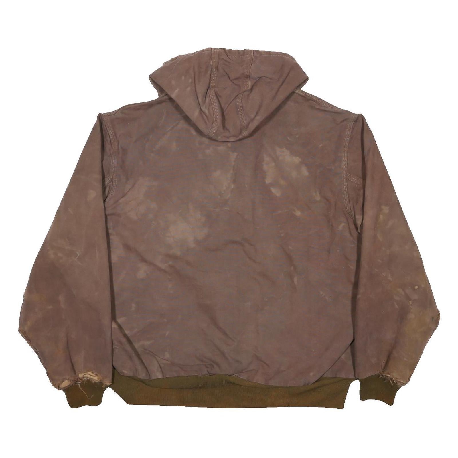 CARHARTT Mens Brown Hooded Workwear Jacket XL Cotton Canvas Plain Zip Relaxed