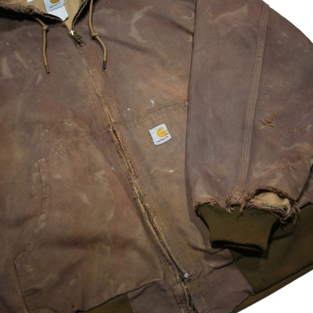 CARHARTT Mens Brown Hooded Workwear Jacket XL Cotton Canvas Plain Zip Relaxed