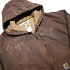CARHARTT Mens Brown Hooded Workwear Jacket XL Cotton Canvas Plain Zip Relaxed