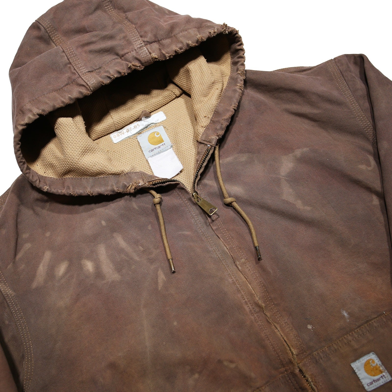 CARHARTT Mens Brown Hooded Workwear Jacket XL Cotton Canvas Plain Zip Relaxed