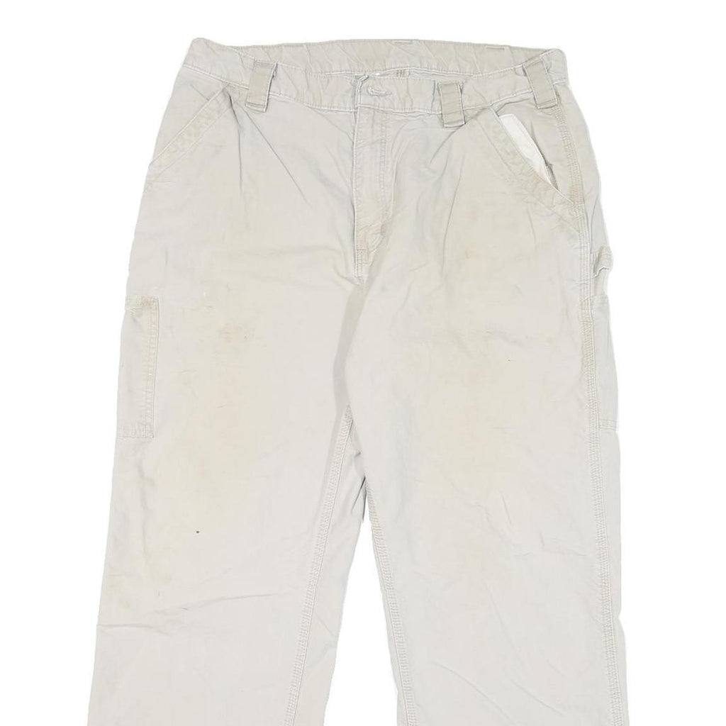CARHARTT Mens Regular Fit White Cotton Blend Zip Closure Jeans W36 L28 Workwear