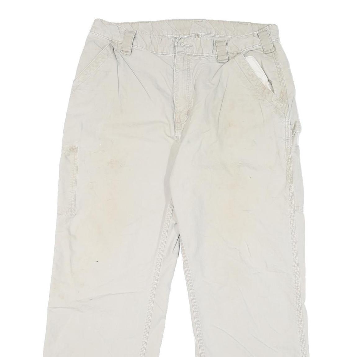 CARHARTT Mens Regular Fit White Cotton Blend Zip Closure Jeans W36 L28 Workwear