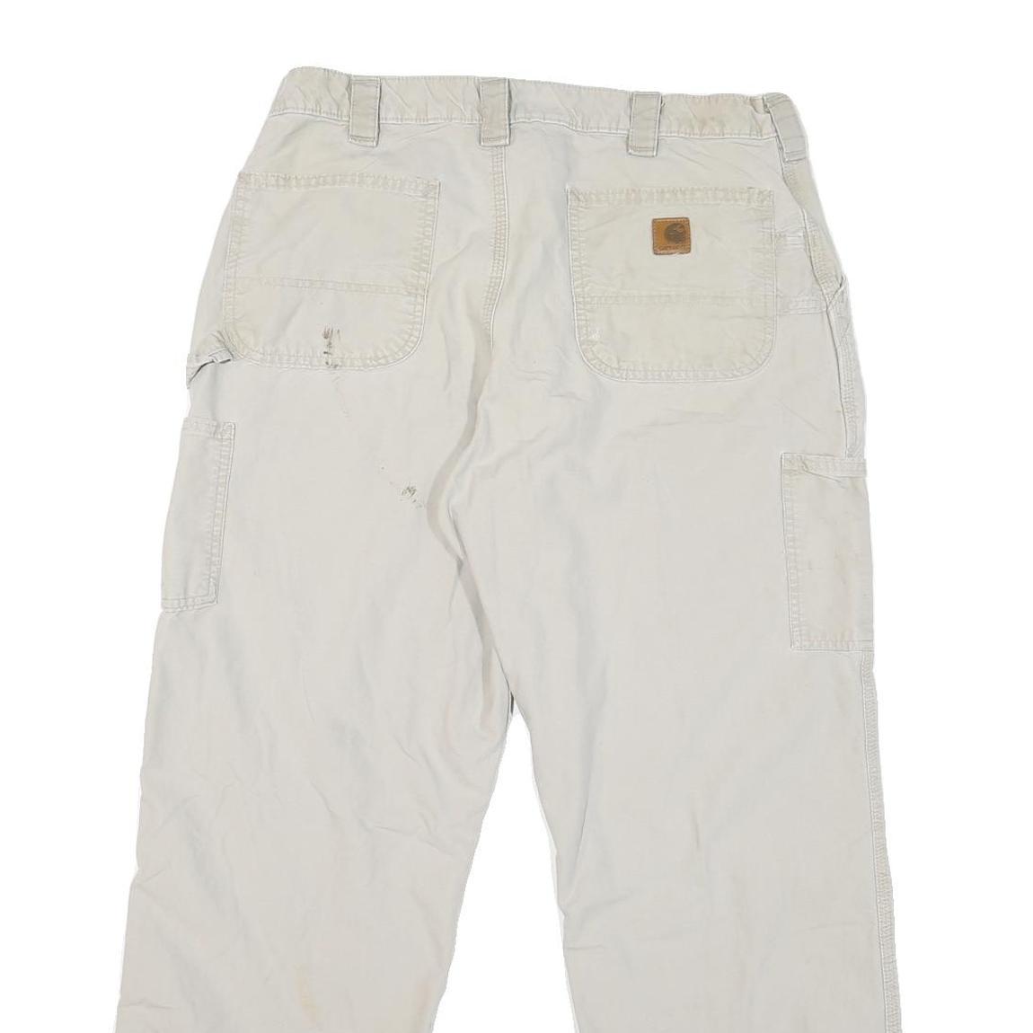 CARHARTT Mens Regular Fit White Cotton Blend Zip Closure Jeans W36 L28 Workwear