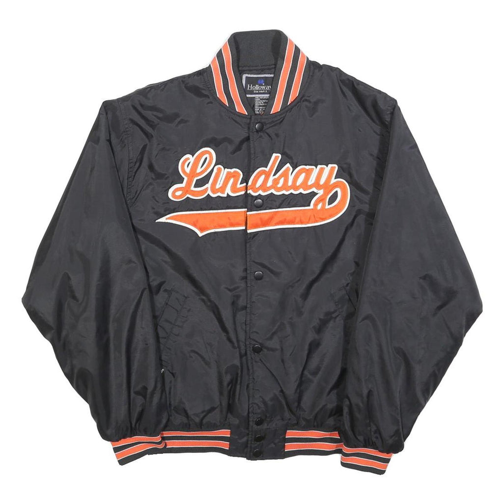 HOLLOWAY Mens Black & Orange Lindsay Jacket S Polyester Blend Button Varsity