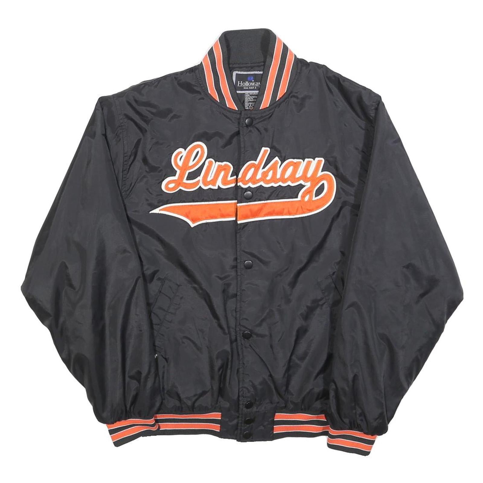 HOLLOWAY Mens Black & Orange Lindsay Jacket S Polyester Blend Button Varsity