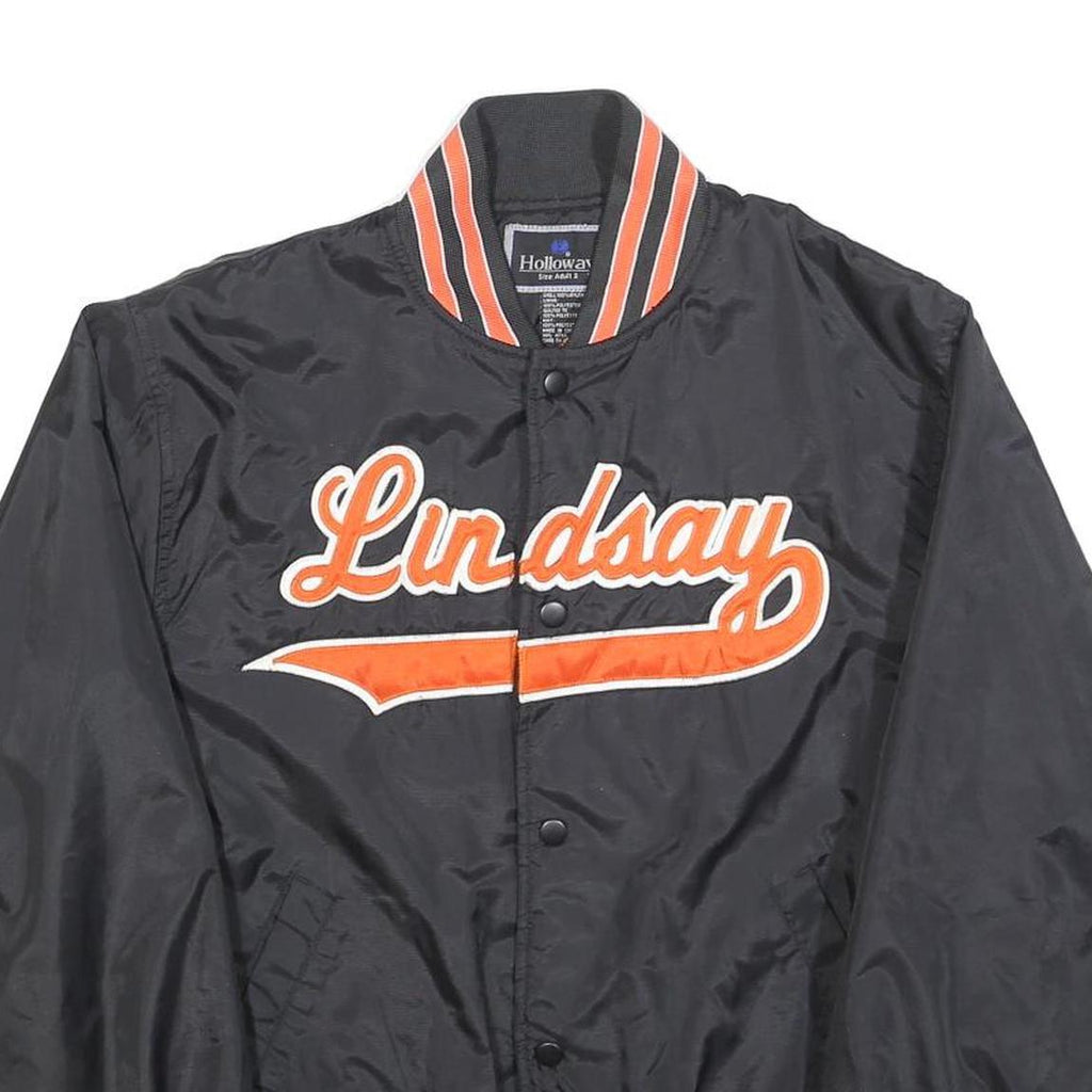 HOLLOWAY Mens Black & Orange Lindsay Jacket S Polyester Blend Button Varsity