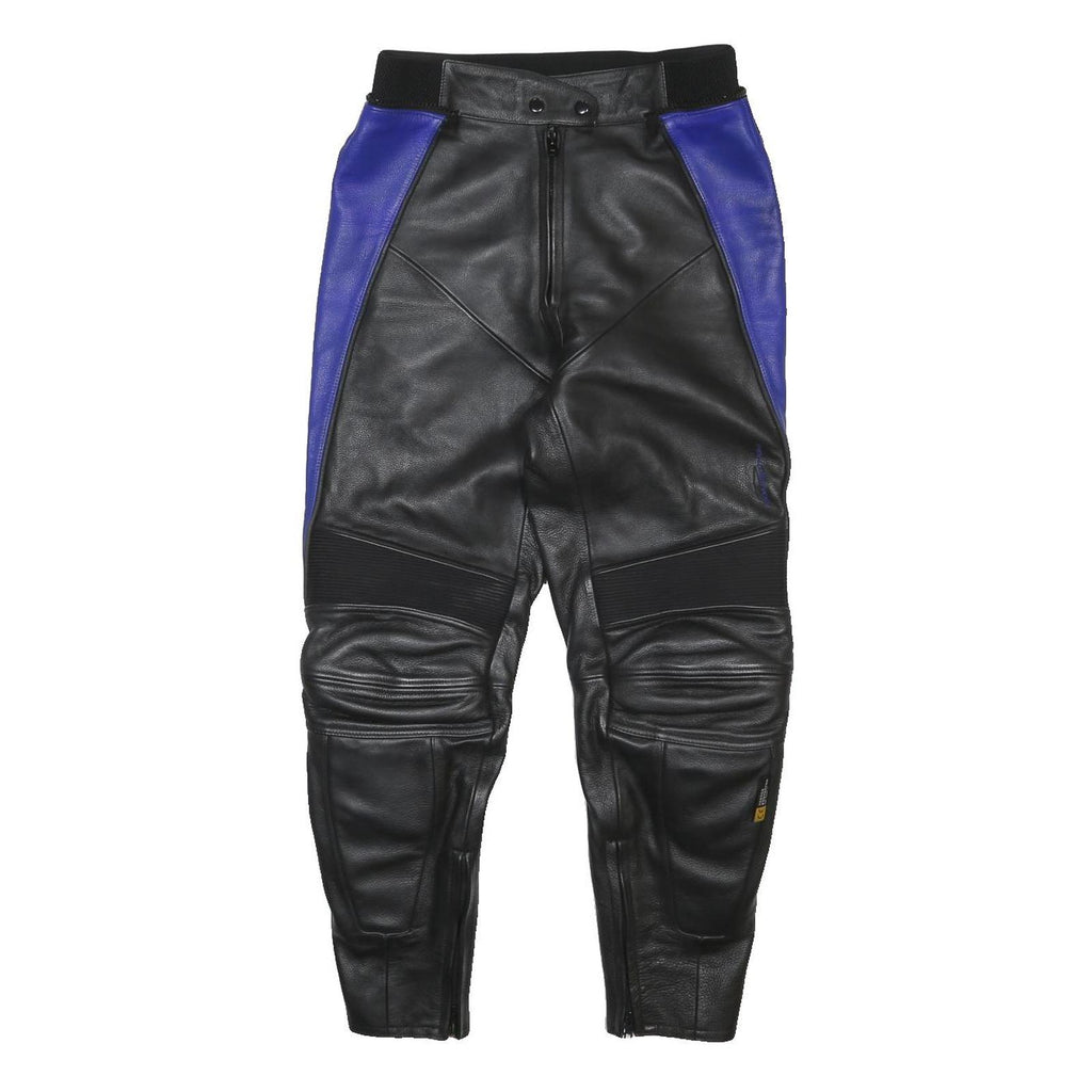 COMPETITION Mens Leather Black & Blue Regular Fit Skinny Trousers W30 L28 Zip