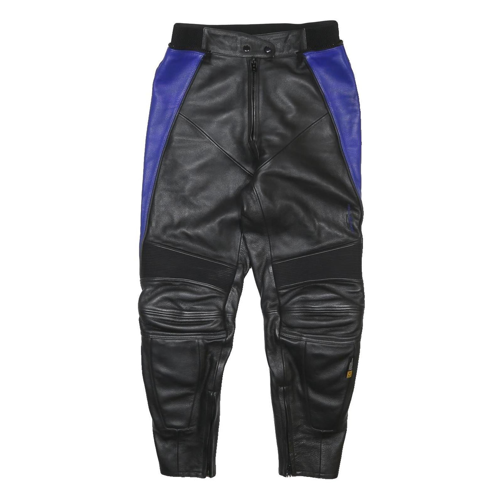 COMPETITION Mens Leather Black & Blue Regular Fit Skinny Trousers W30 L28 Zip