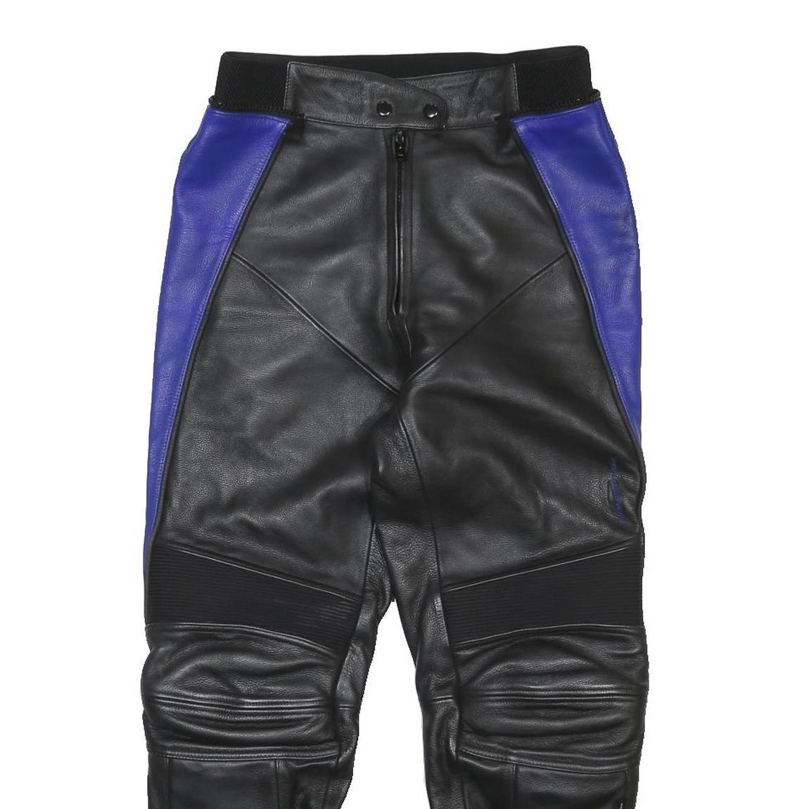 COMPETITION Mens Leather Black & Blue Regular Fit Skinny Trousers W30 L28 Zip