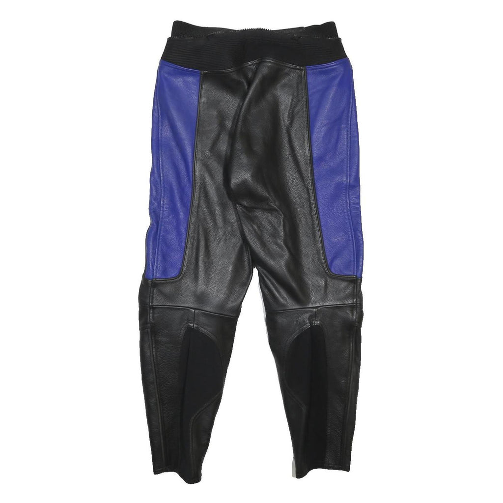 COMPETITION Mens Leather Black & Blue Regular Fit Skinny Trousers W30 L28 Zip