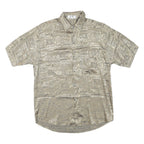 MISRAAB Mens Beige Patterned Shirt L Short Sleeve Button Polyester Blend Casual