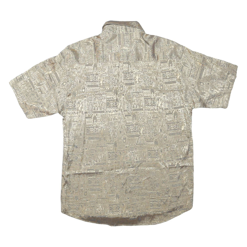 MISRAAB Mens Beige Patterned Shirt L Short Sleeve Button Polyester Blend Casual