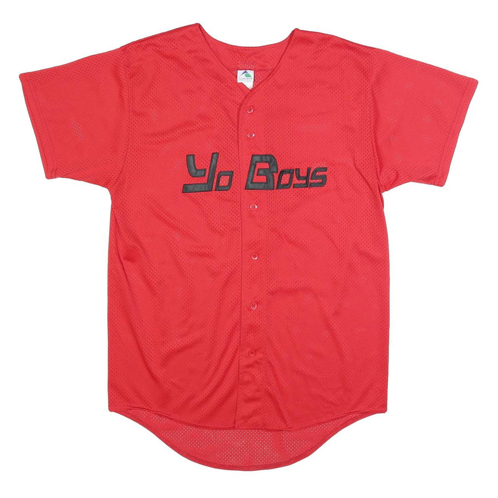 AUGUSTA SPORTSWEAR Mens Red Yo Boys Button Front Short Sleeve Crew Neck Baseball