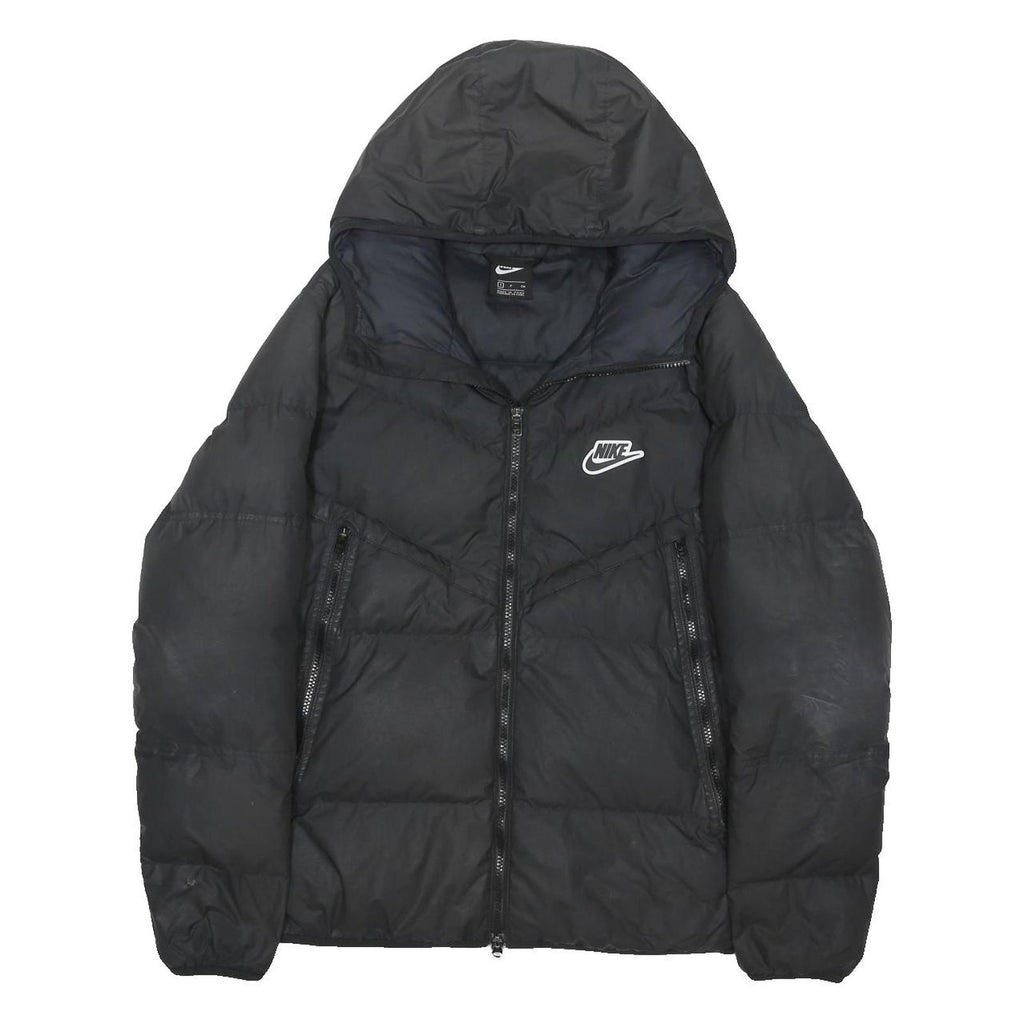 NIKE Mens Black Zip Up Puffer Jacket S Polyester Blend Hooded Casual Outerwear