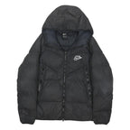 NIKE Mens Black Zip Up Puffer Jacket S Polyester Blend Hooded Casual Outerwear