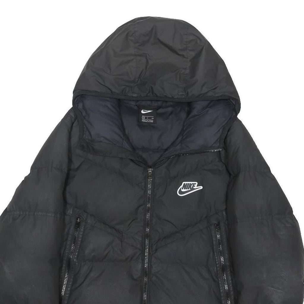 NIKE Mens Black Zip Up Puffer Jacket S Polyester Blend Hooded Casual Outerwear