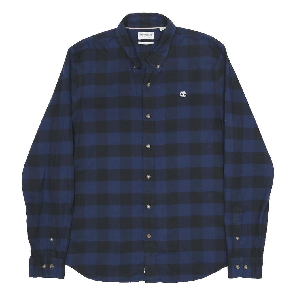 TIMBERLAND Mens Blue & Black Check Shirt L Button Down Casual Cotton