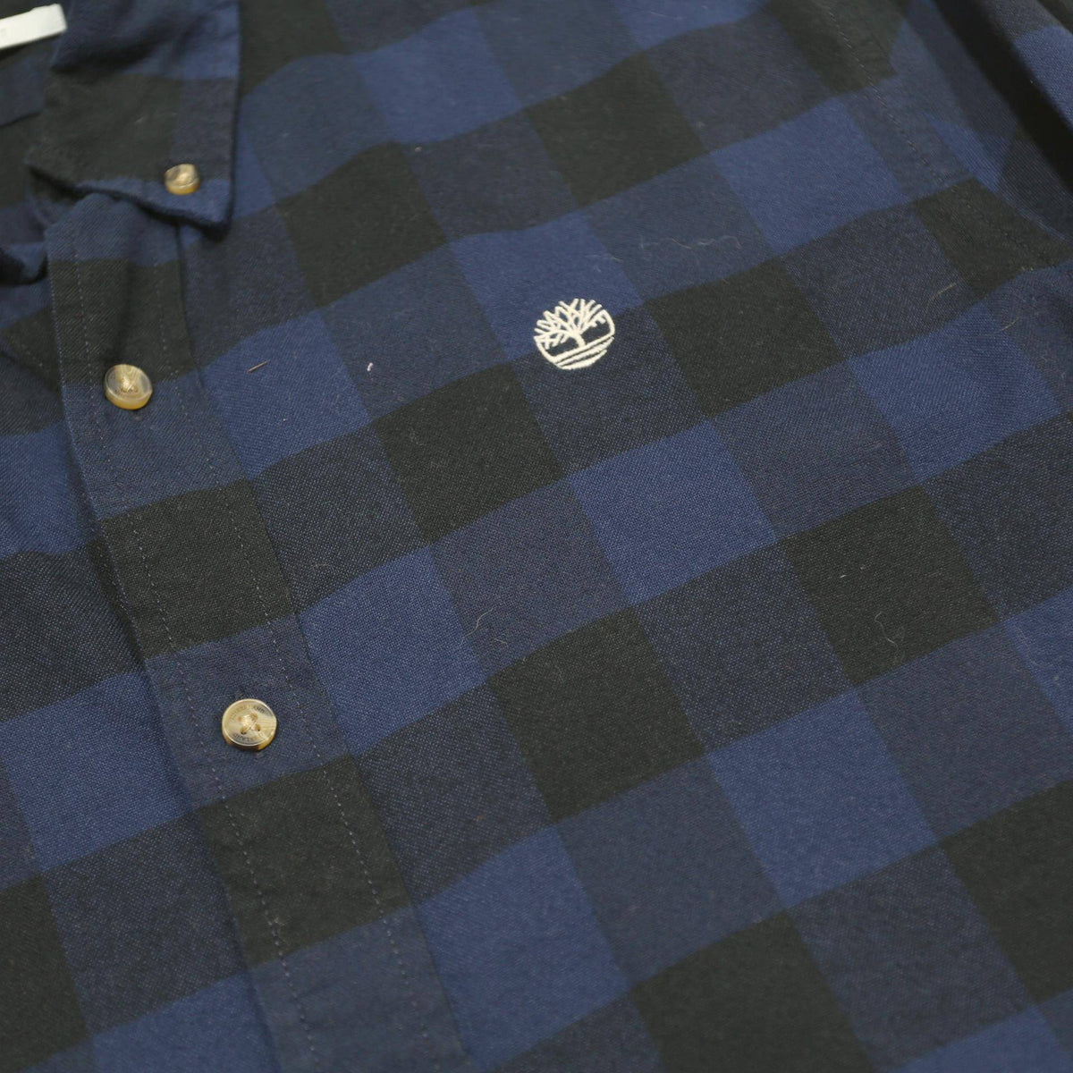 TIMBERLAND Mens Blue & Black Check Shirt L Button Down Casual Cotton